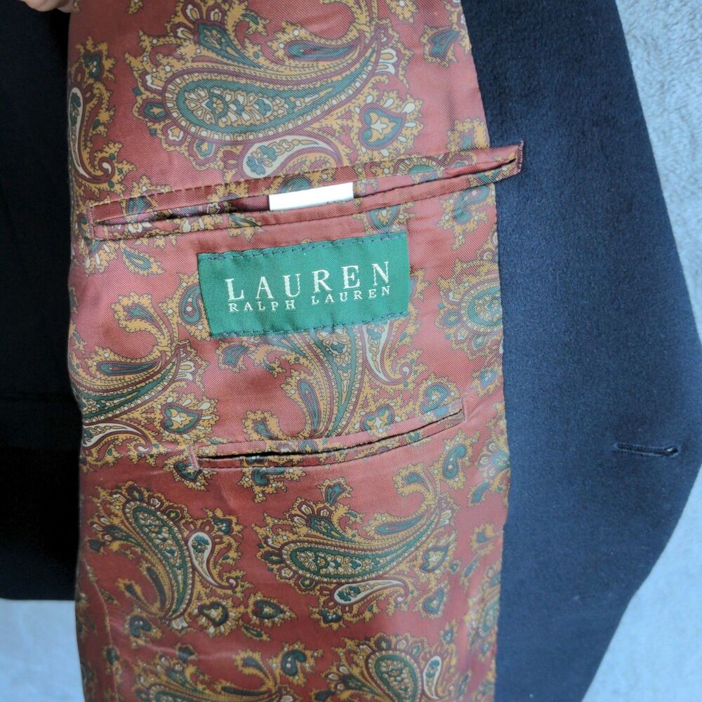 Lauren Ralph Lauren Silk Wool Cashmere Black/Blue Blazer Jacket Suit Paisley - Picture 4 of 11